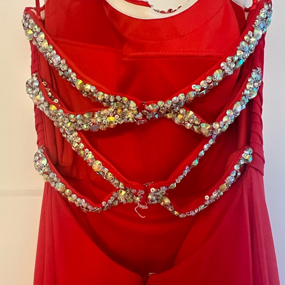 Red formal dress with sequin top and back - Picture 4 of 5